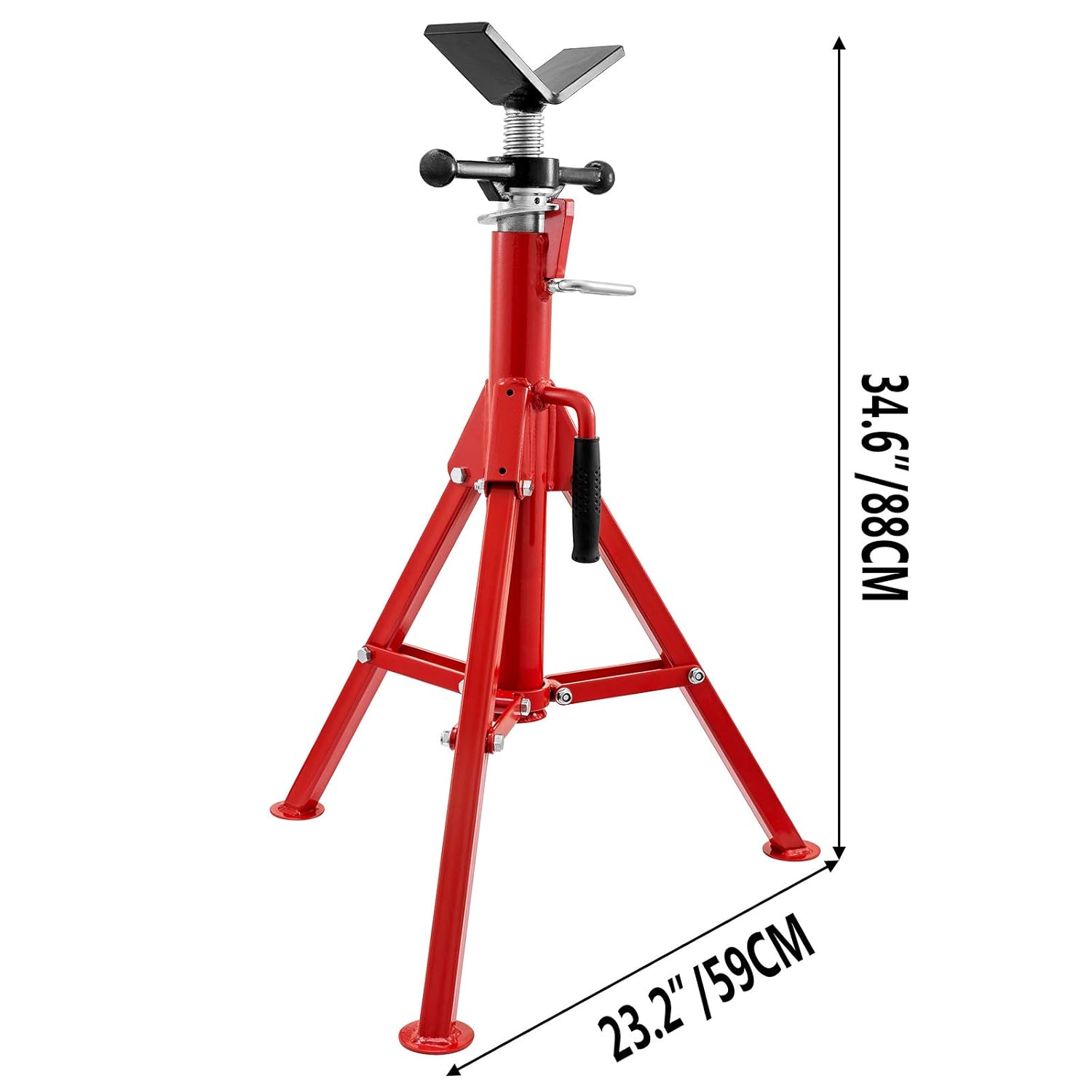 V Head Pipe Stand, Adjustable Height 24-42, 2500 lb. Load Capacity, Carbon Steel R7189