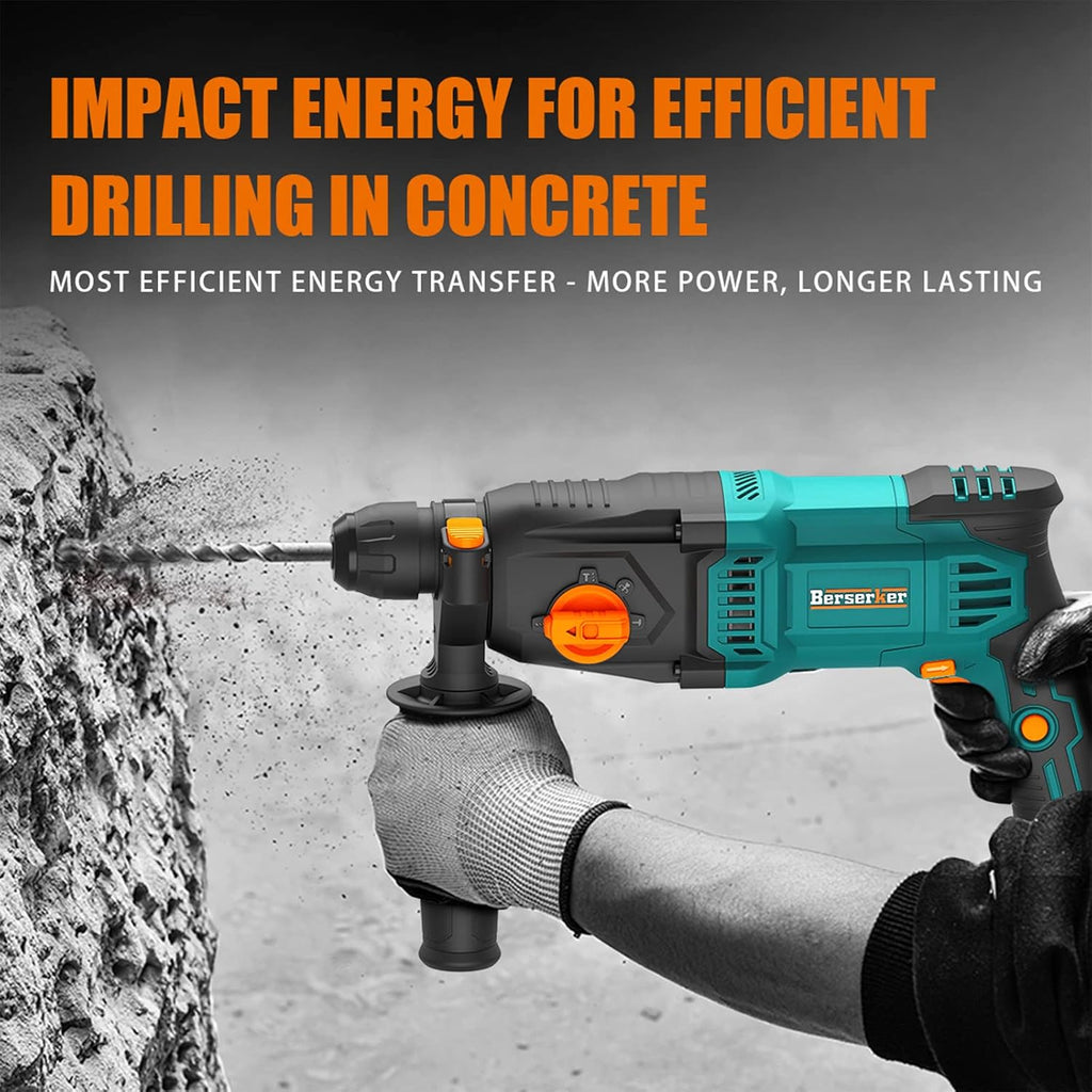 7 Amp 4 Functions Corded Rotary Hammer Drill with Safety Clutch, Including 3 Drill Bits, Flat Chisel, Point Chisel, Carrying Case O97871