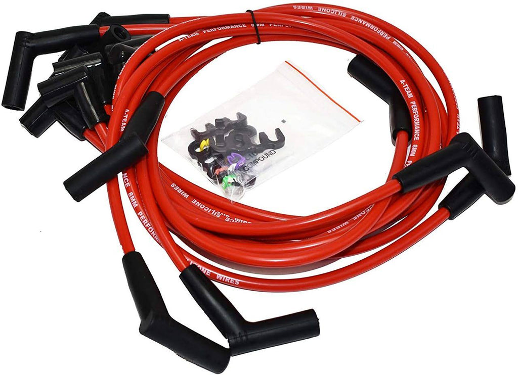 HEI Distributor 65K Coil Complete with 8mm Red Silicone Spark Plug Wires and Battery-Pigtail Harness Kit X245782