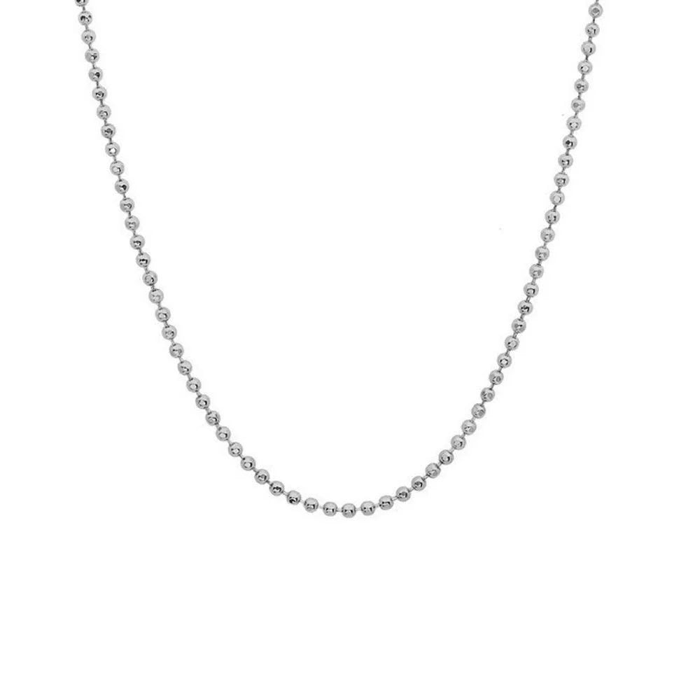 14k Solid White Gold Diamond-Cut Bead Chain Necklace, 20 Inches M738