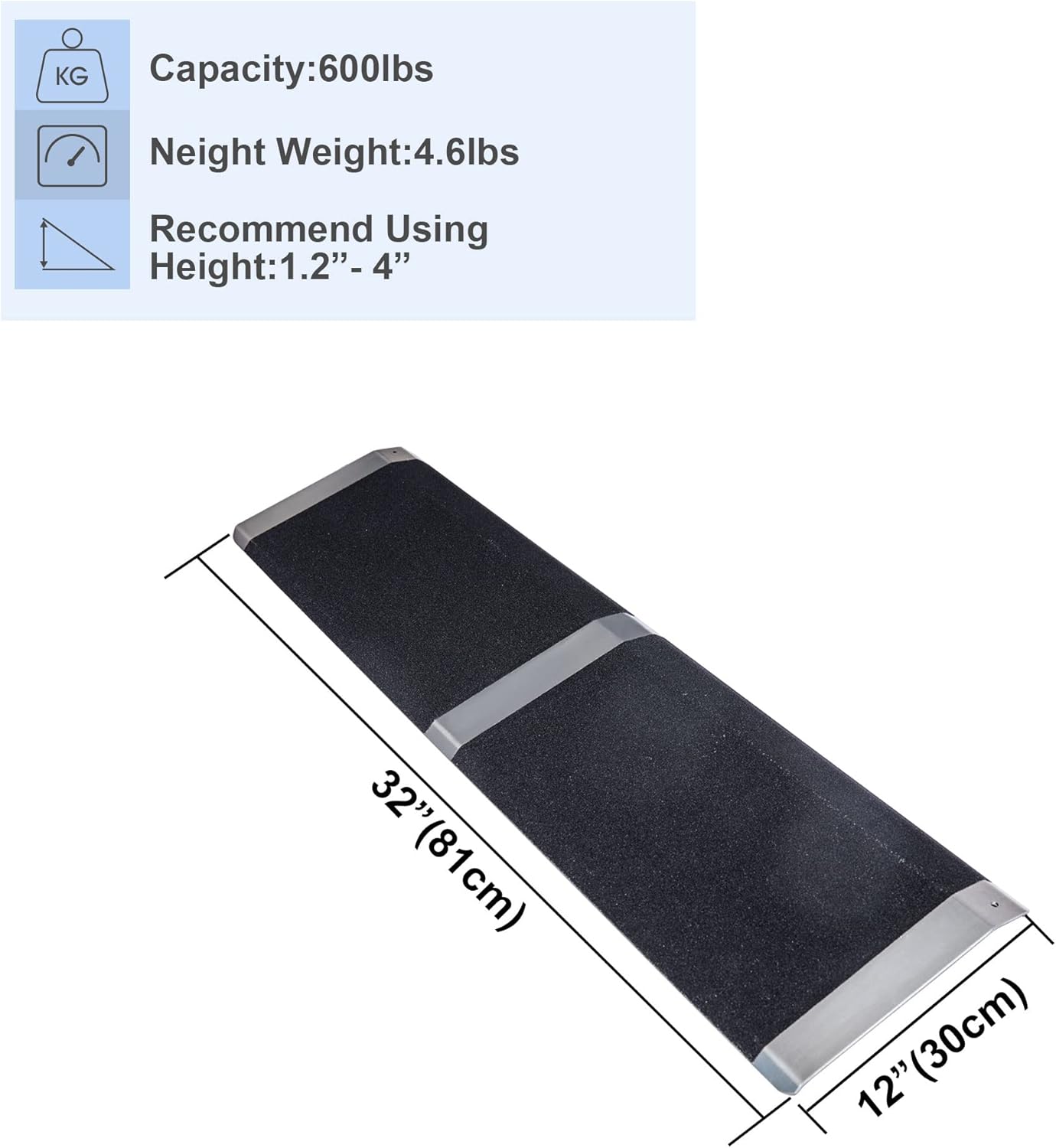 Portable Lightweight Door Threshold Ramp, Adjustable Height 1-4 Inch Rise T3611