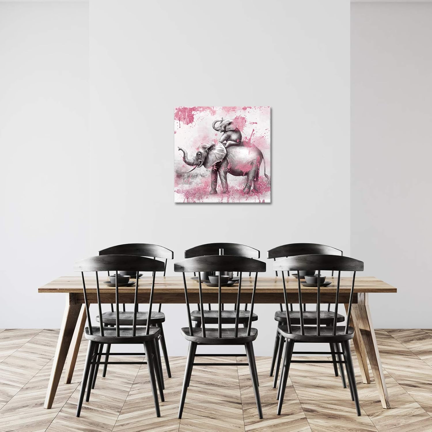 Pink and Grey Elephant Canvas Painting Print 24x24 Inch Pack of 2 Q264