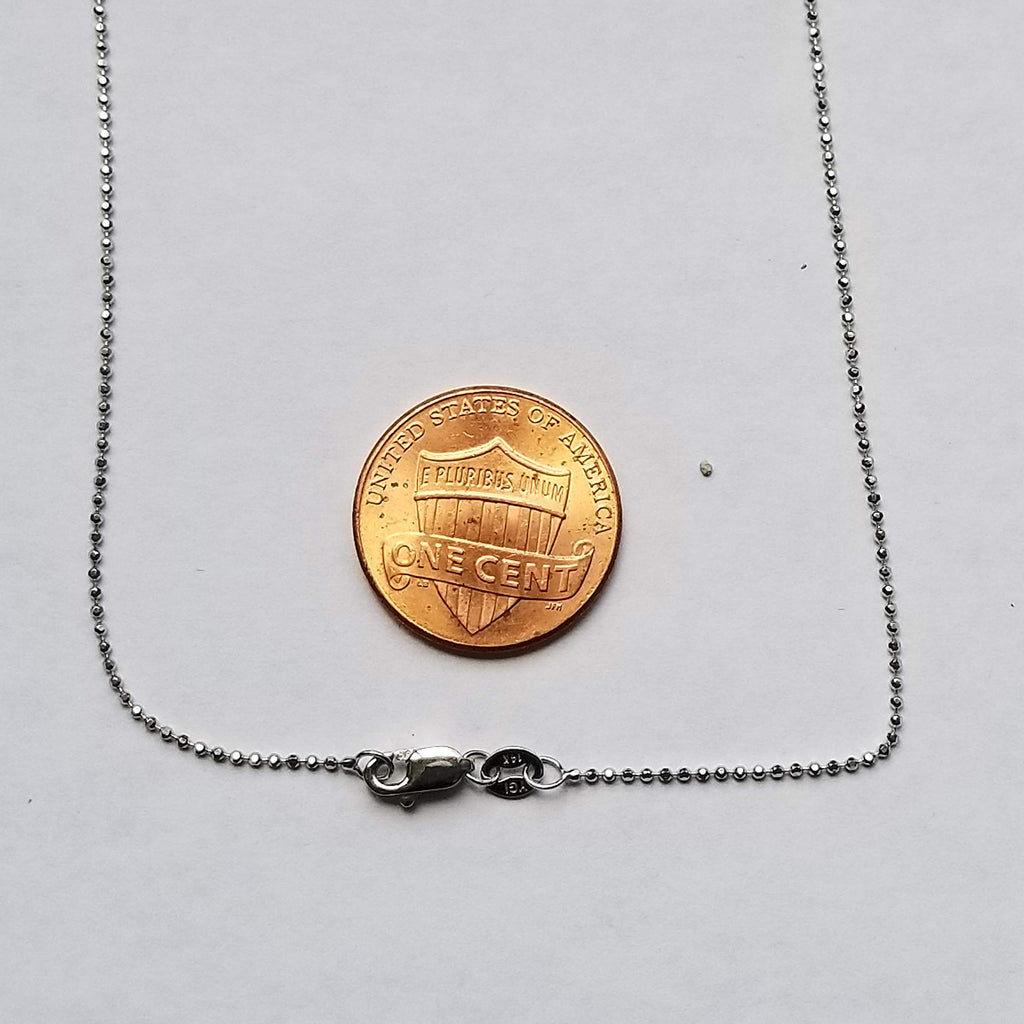 14k Solid White Gold Diamond-Cut Bead Chain Necklace, 20 Inches M738