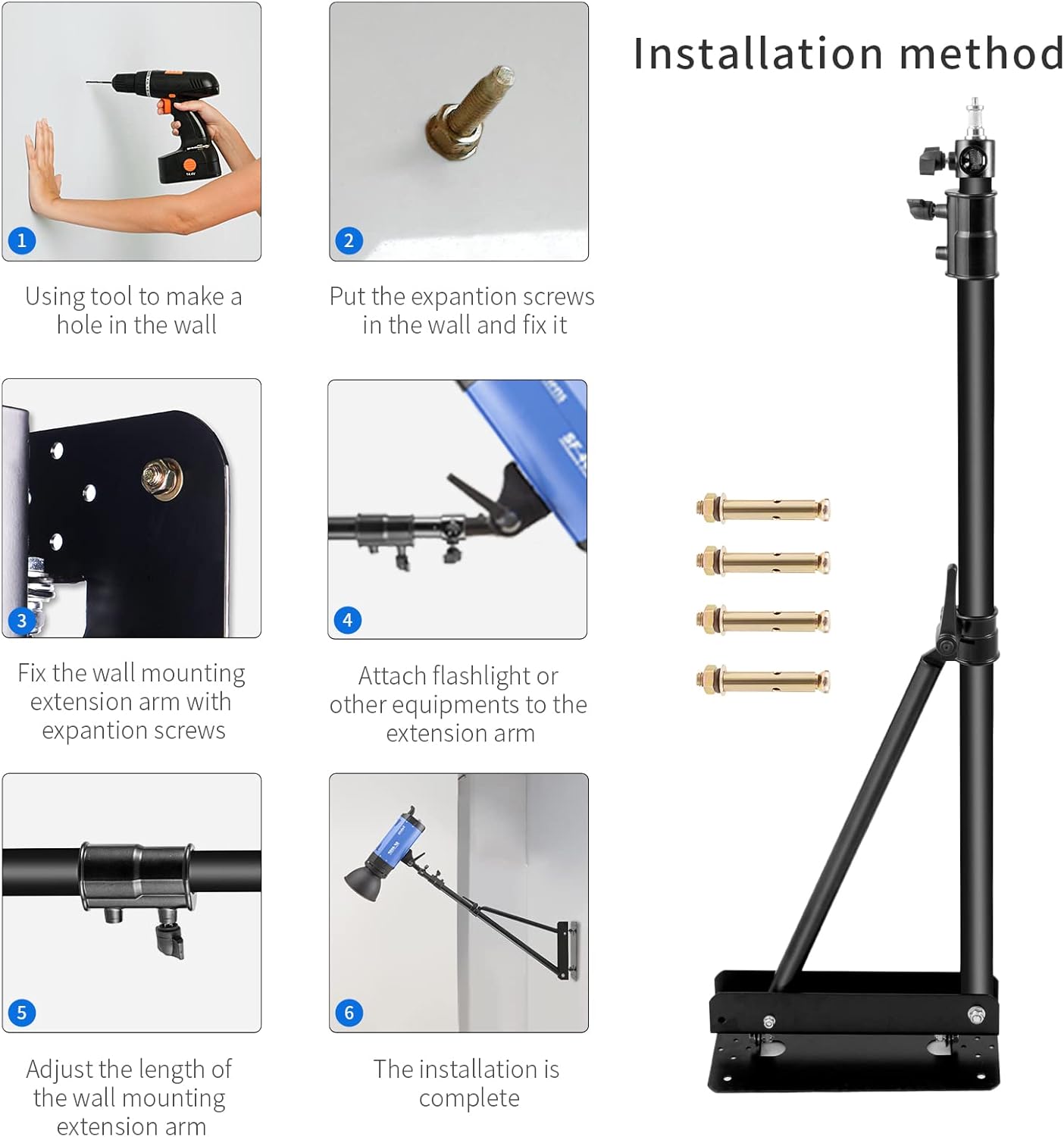 Wall Mount Boom Arm with Triangle Base, Adjustable Camera Mount W224246