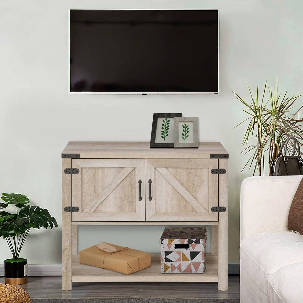 Oak 2-Door Storage Cabinet with Bottom Shelf Y532