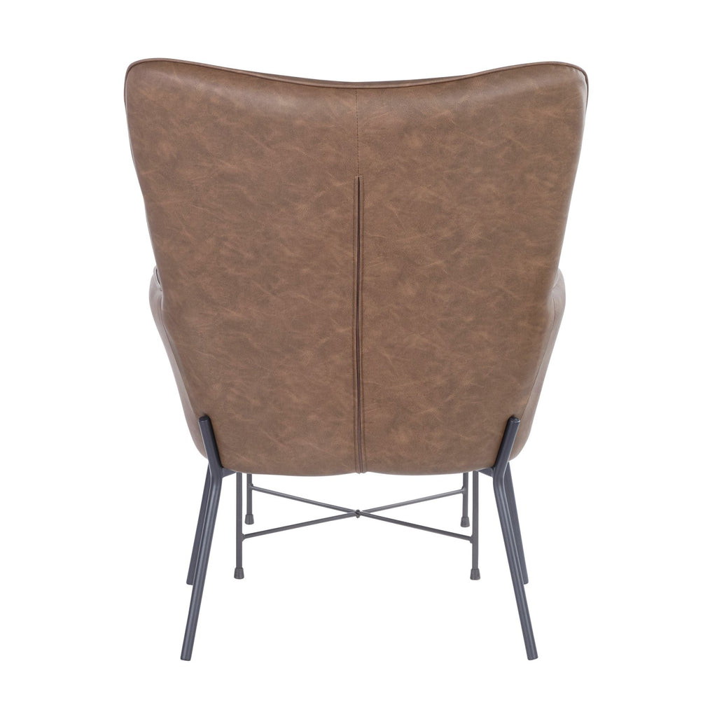Industrial Lounge Chair and Ottoman Set in Black Metal and Espresso Faux Leather D2163