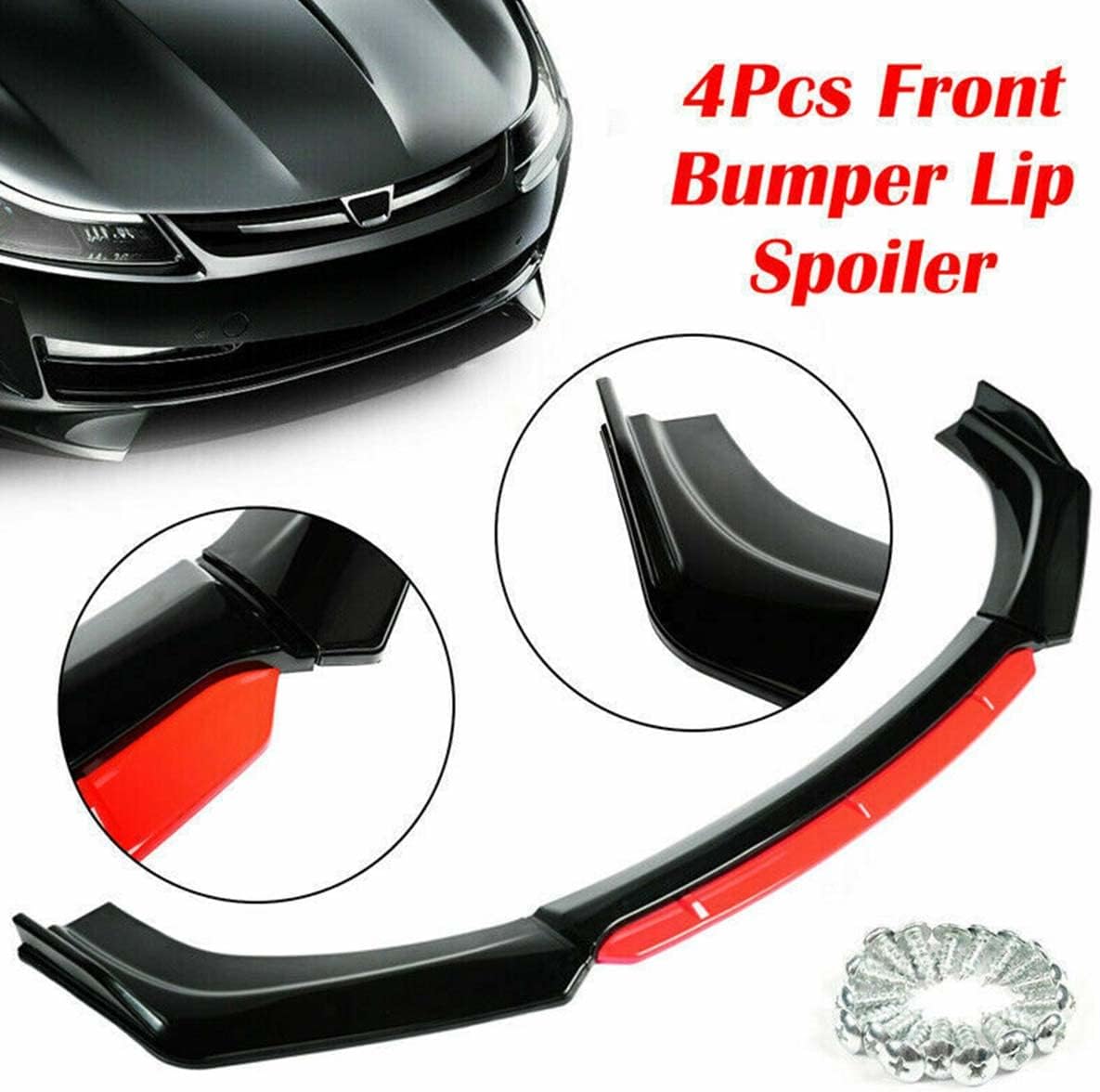 Glossy Black Red Front Bumper Lip Spoiler Splitter Diffuser Body Kits Pack of 2 A1849