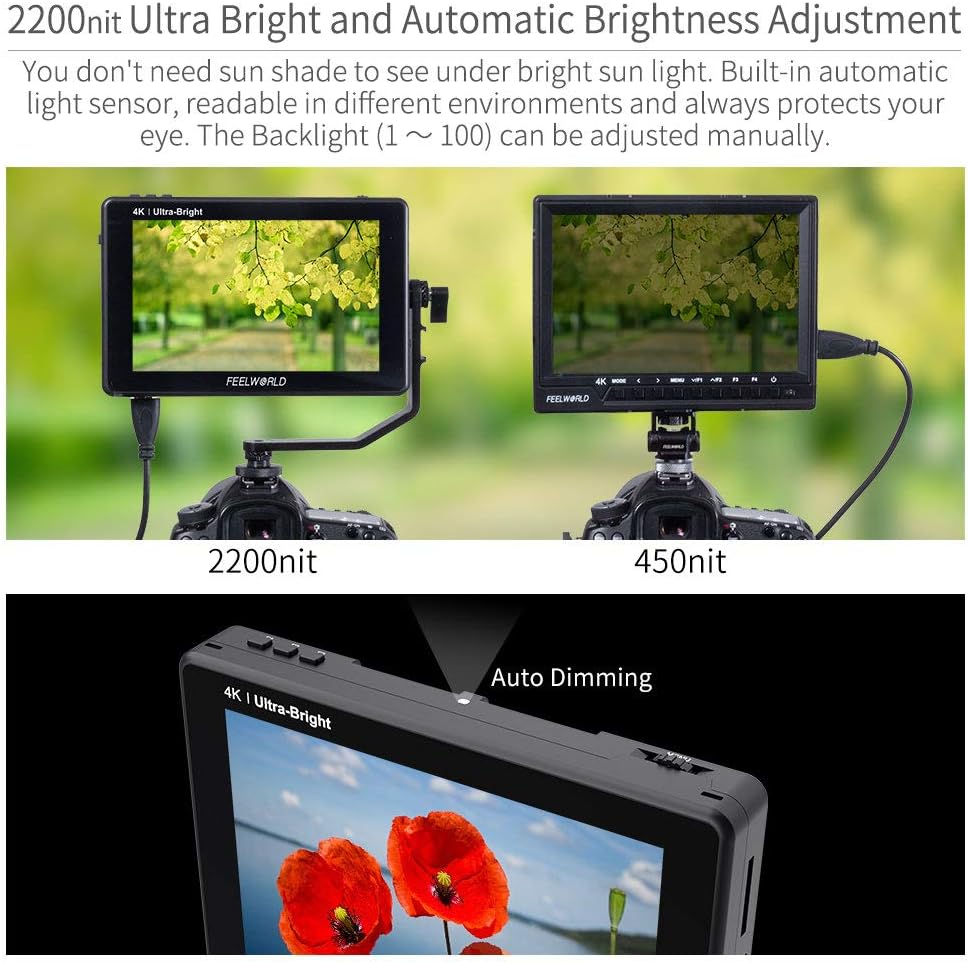 7 Inch 2200nit Touch Screen Camera Field Monitor with 4K HDMI Input X242395