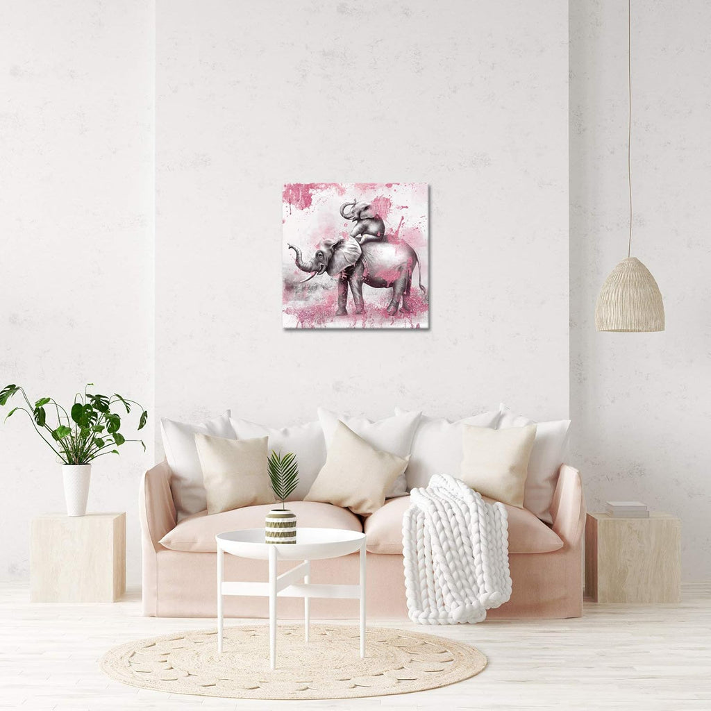 Pink and Grey Elephant Canvas Painting Print 24x24 Inch Pack of 2 Q264