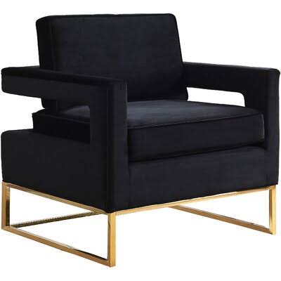 Velvet Black Armchair with Silver Legs D200