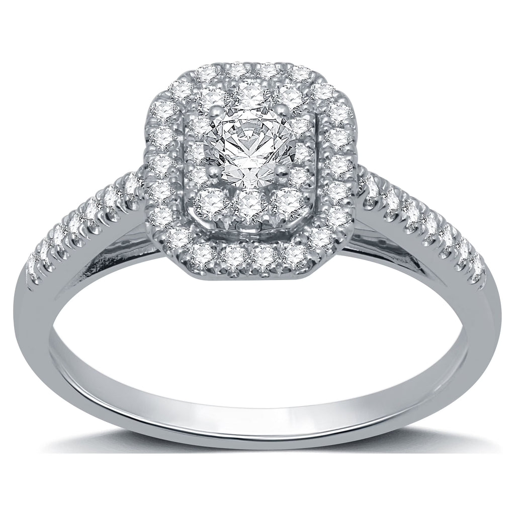 Emerald Halo Diamond 10 Kt White Gold Engagement Ring Y7555