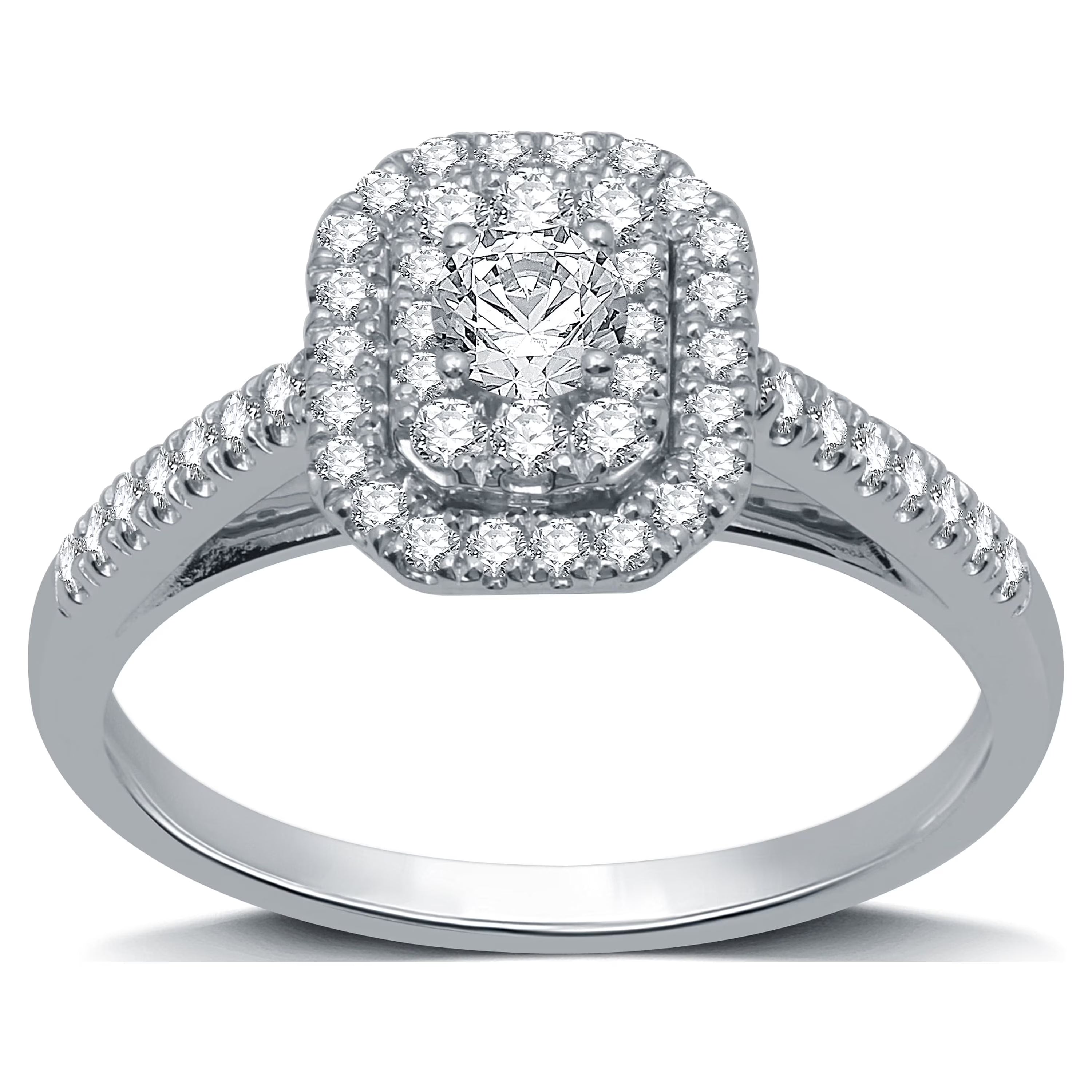 Emerald Halo Diamond 10 Kt White Gold Engagement Ring Y7555