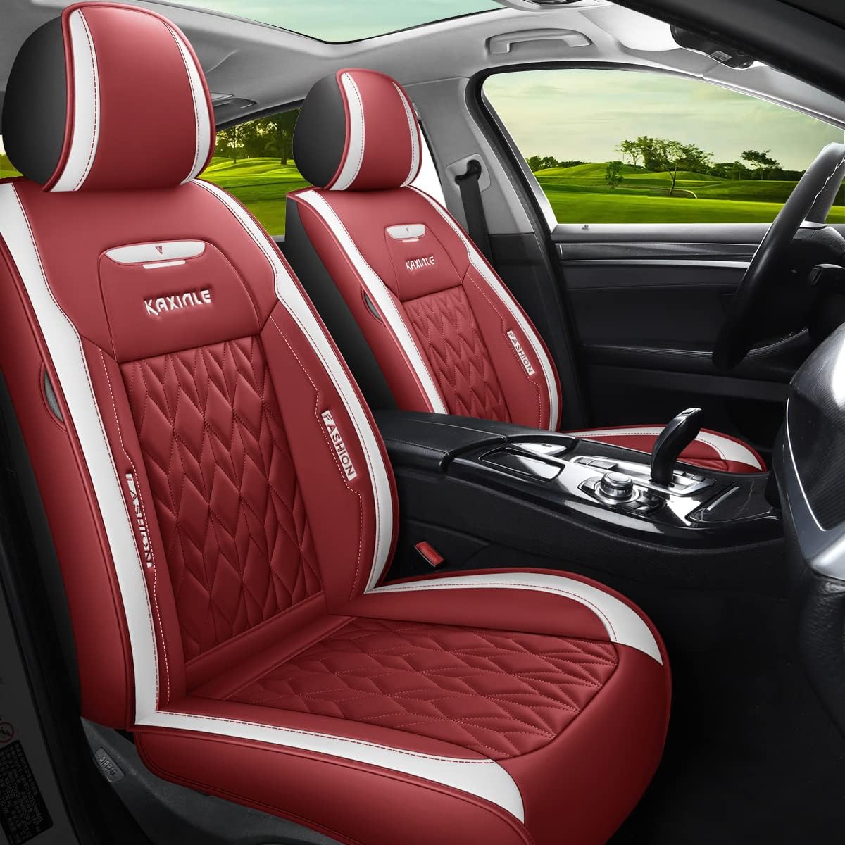 Green Faux Leather Car Seat Covers 5 Seats Full Set F415