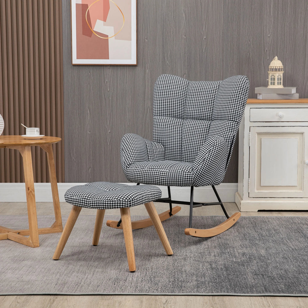 Upholstered Wingback Glider Rocker with Ottoman Set D737968