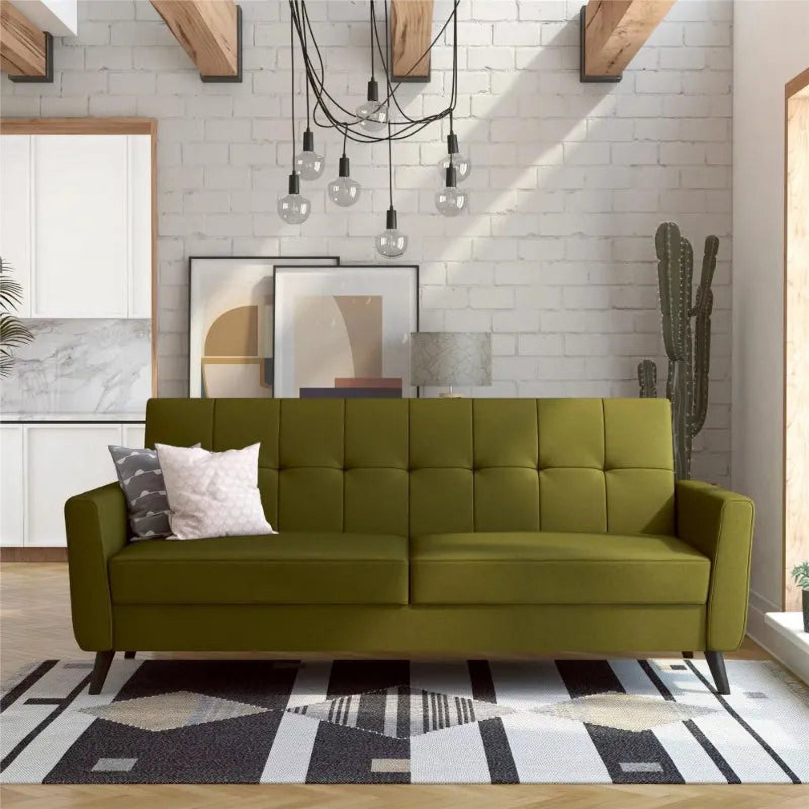 Olive Green Linen Sofa Futon with Storage T497365