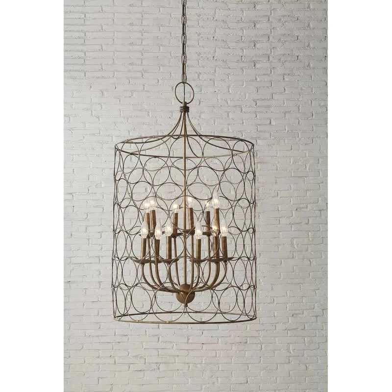 12-Light Candle Style Drum Chandelier Gold P2040