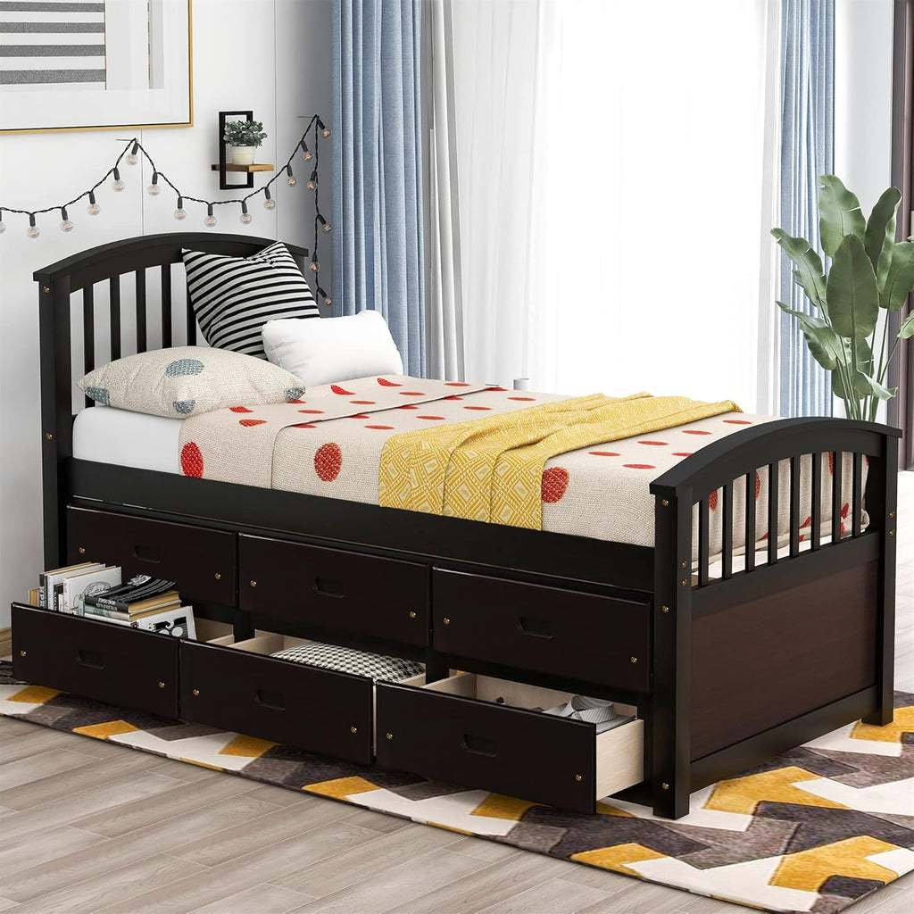 White Twin Captain's Bed with Trundle and Drawers E91675