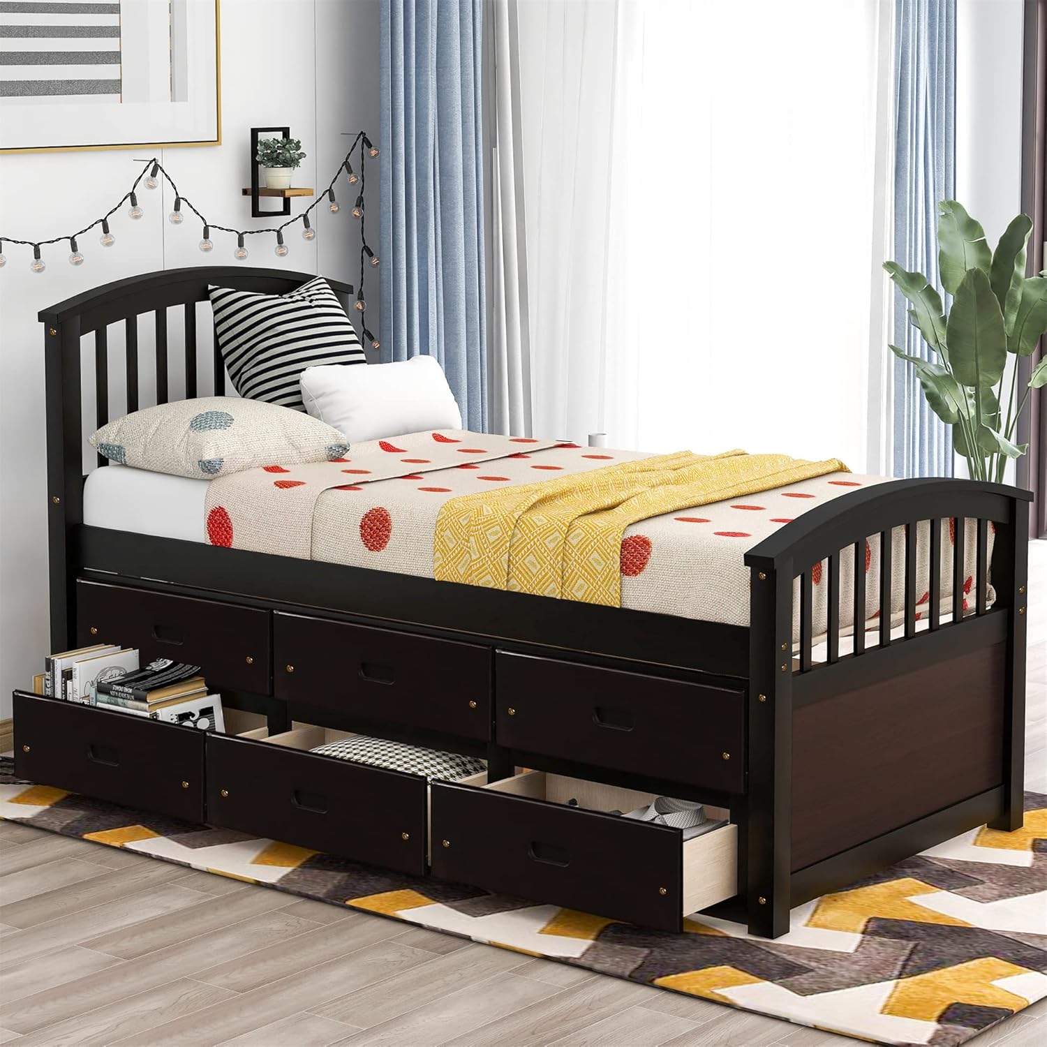 White Twin Captain's Bed with Trundle and Drawers E91675