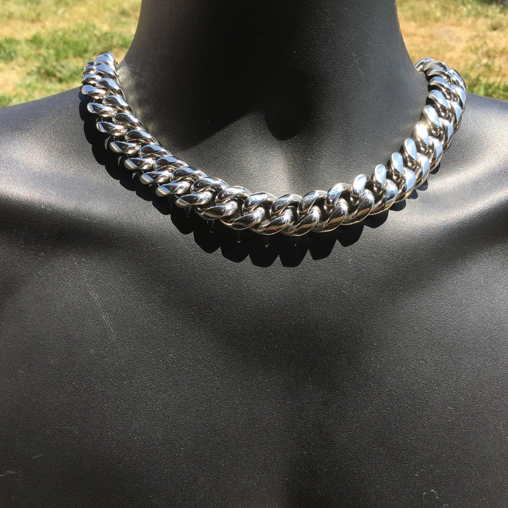 18MM Solid Stainless Steel Silver Cuban Chain Necklace 20" Q124