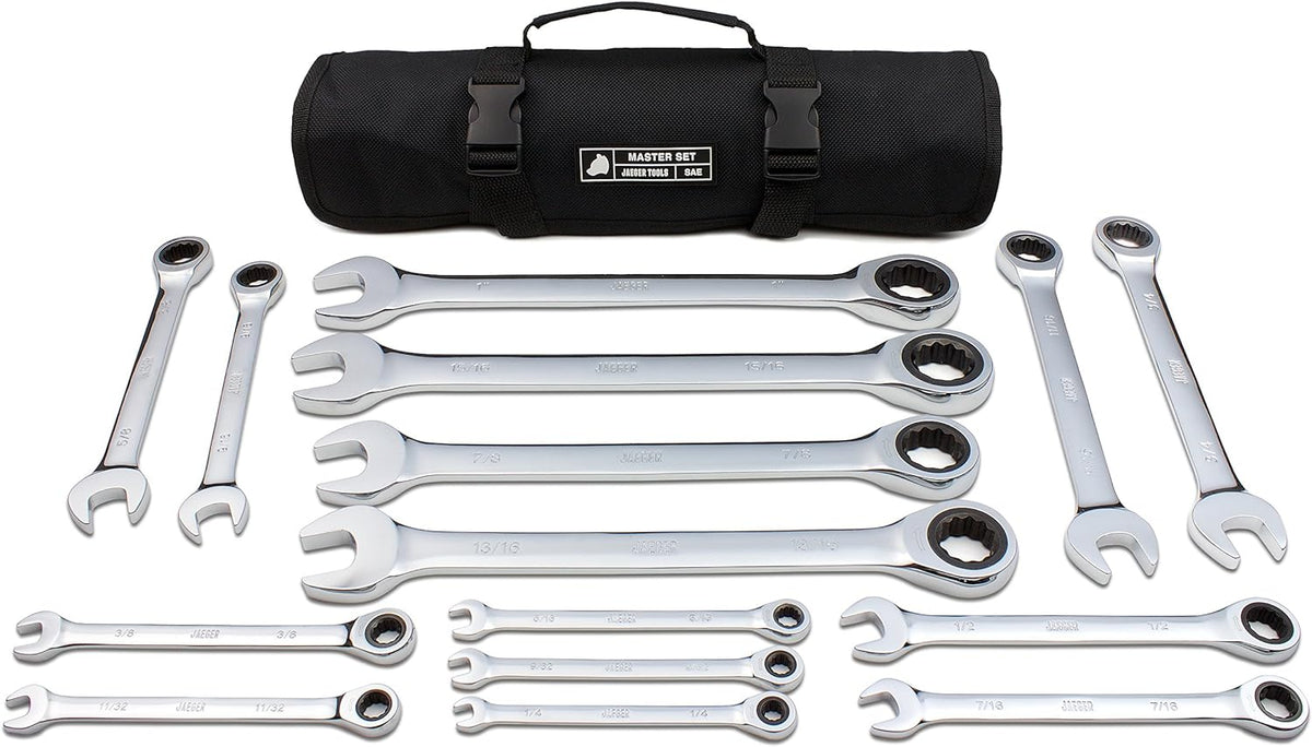 15pc SAE/INCH Ratcheting Wrench Set with Rollup Case S21450