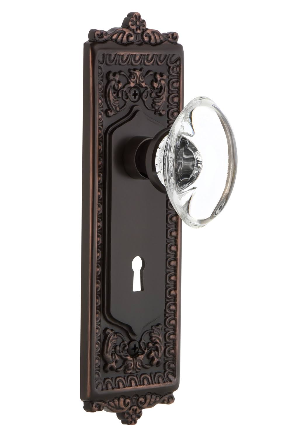 Egg & Dart Plate Interior Mortise Oval Clear Crystal Glass Door Knob H13865