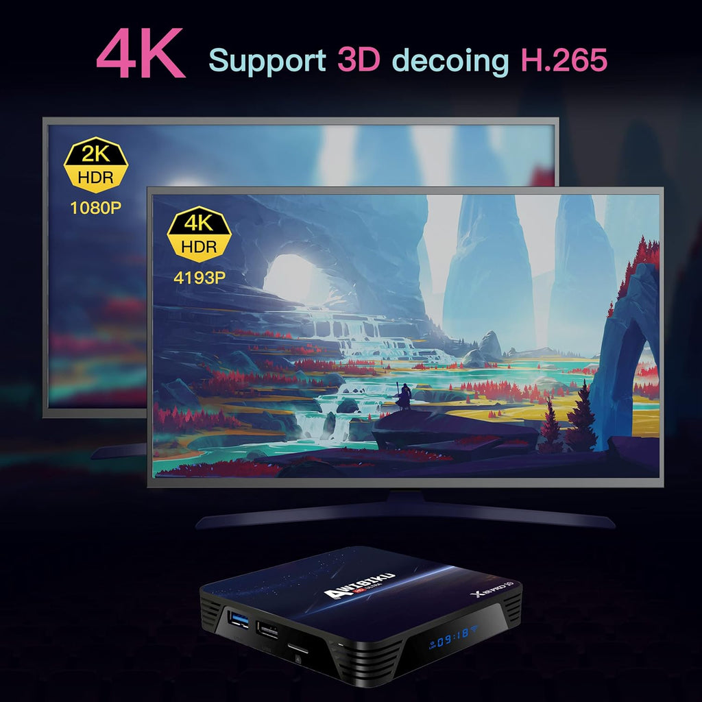 4GB 64GB Smart TV Box USB 3.0 4K HDR WiFi Bluetooth Set Top Box Pack of 2 W108751
