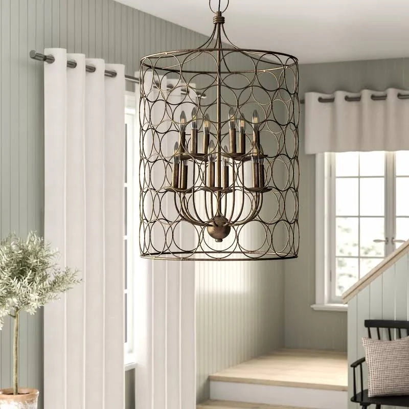 12-Light Candle Style Drum Chandelier Gold P2040