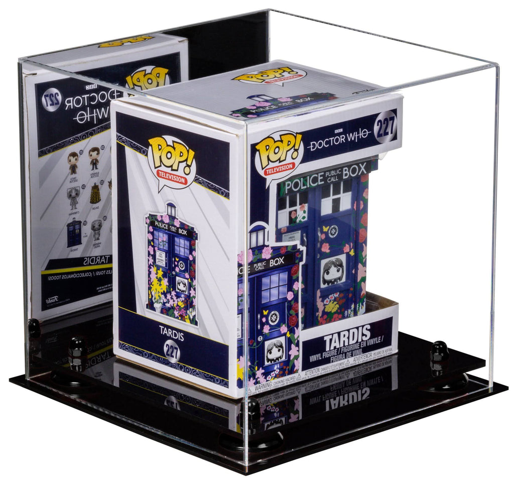 Clear Acrylic Display Case with Gold Risers 10 inch x 10 inch x 10 inch H8484