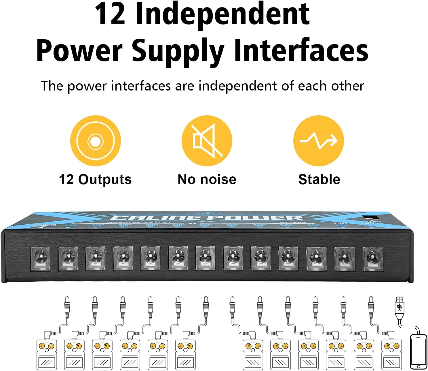 12 Isolated DC Output Guitar Pedal Power Supply with USB Port T393937