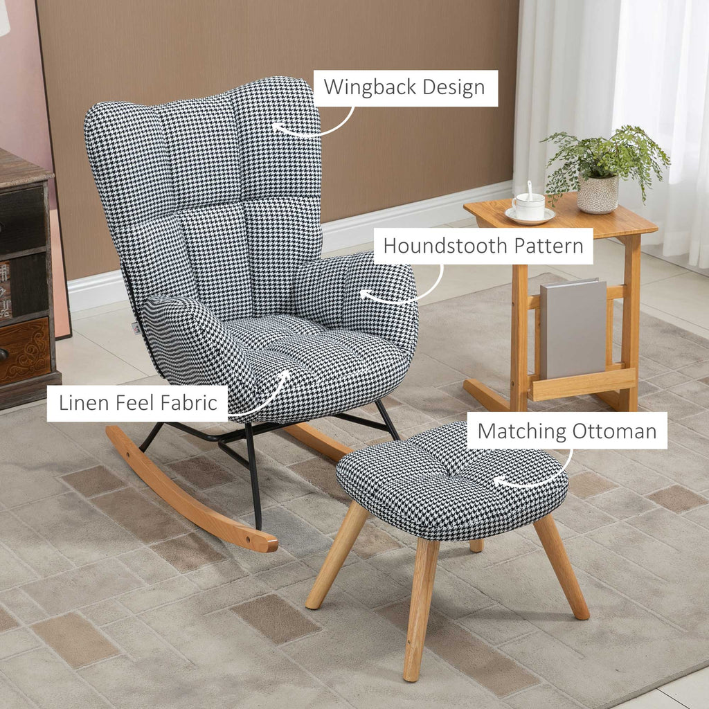 Upholstered Wingback Glider Rocker with Ottoman Set D737968