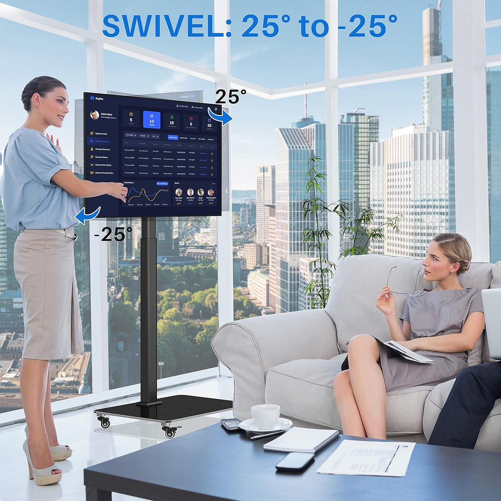 Mobile Tall TV Stand Rolling TV Cart with Wheels, Height Adjustable, Max VESA 600x400mm F884864