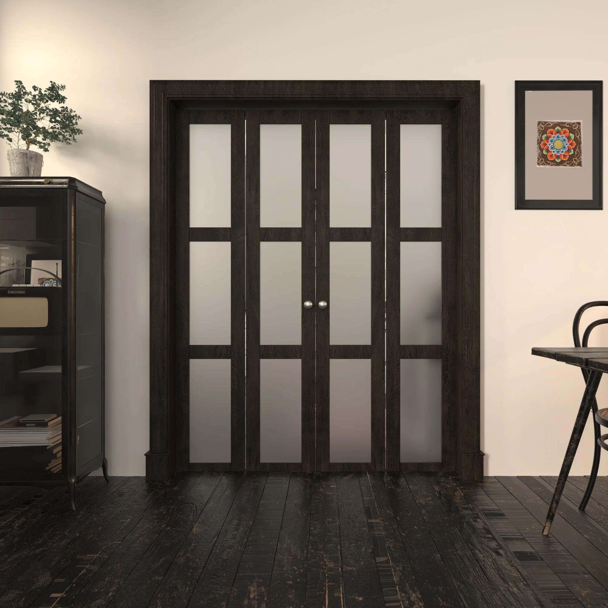 Brown 3-lite MDF Bi-Fold Closet Door W459929