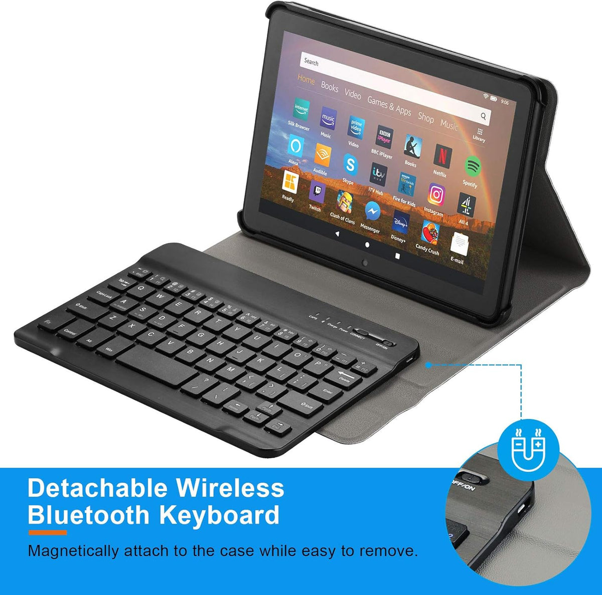 Detachable Wireless Bluetooth Keyboard Case for Fire HD 8 X437