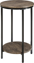 Two-Tiered Round End Table with Storage Shelf (Distressed Pecan) C734244