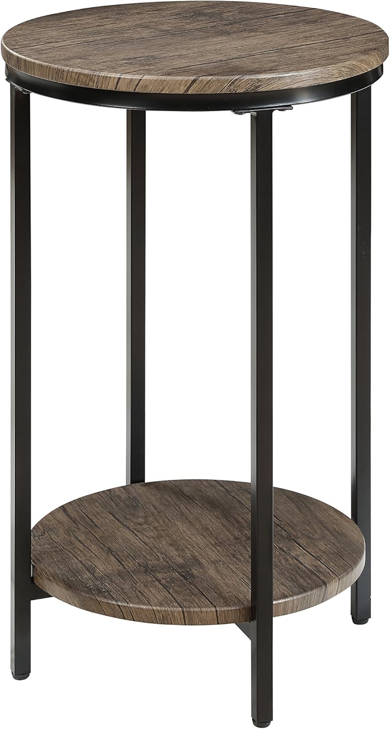 Two-Tiered Round End Table with Storage Shelf (Distressed Pecan) C734244