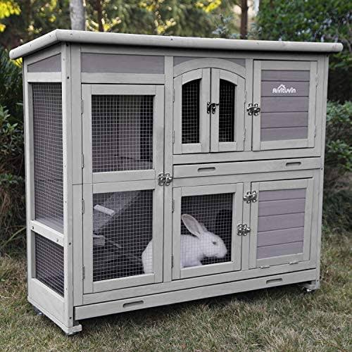 2 Story Small Animal Hutch with Feeder, Ramp and Slide Out Tray F60486