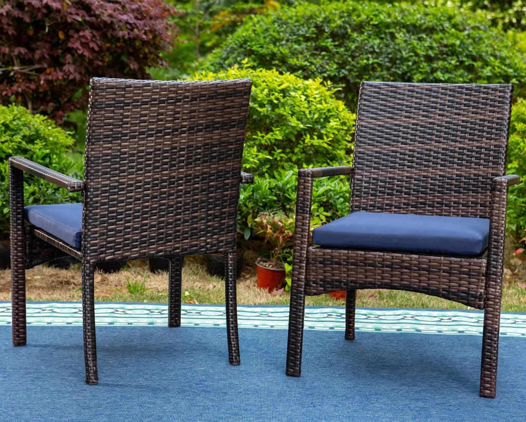 7-Piece Outdoor Patio Dining Set with Metal Table and 6 Rattan Cushioned Armchairs, Navy Blue L277142
