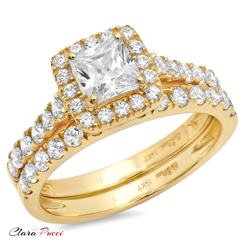 18K Yellow Gold Halo Engagement Ring Set F53354