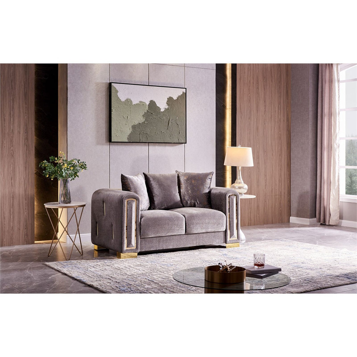 3PC Gray Velvet Living Room Set V576
