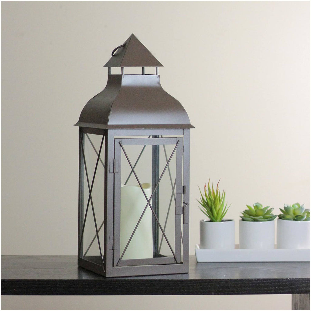Metallic Brown Lantern with Flameless LED Pillar Candle A820629