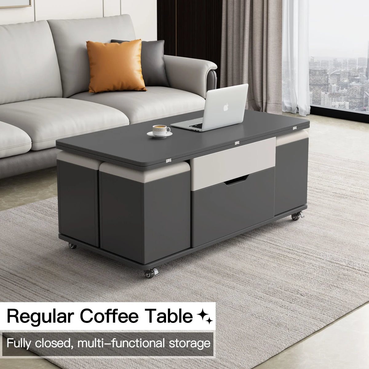3 in-1 Lift Top Coffee Table with 4 PU Stools E8266