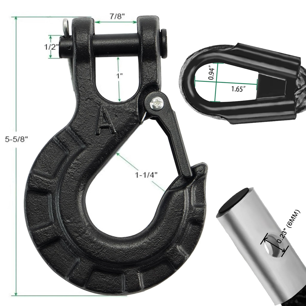 Synthetic Winch Rope Kit 1/2" x 92' 32000 lbs with Protective Sleeve, Heavy Duty Hook and Safety Pull Strap W19116