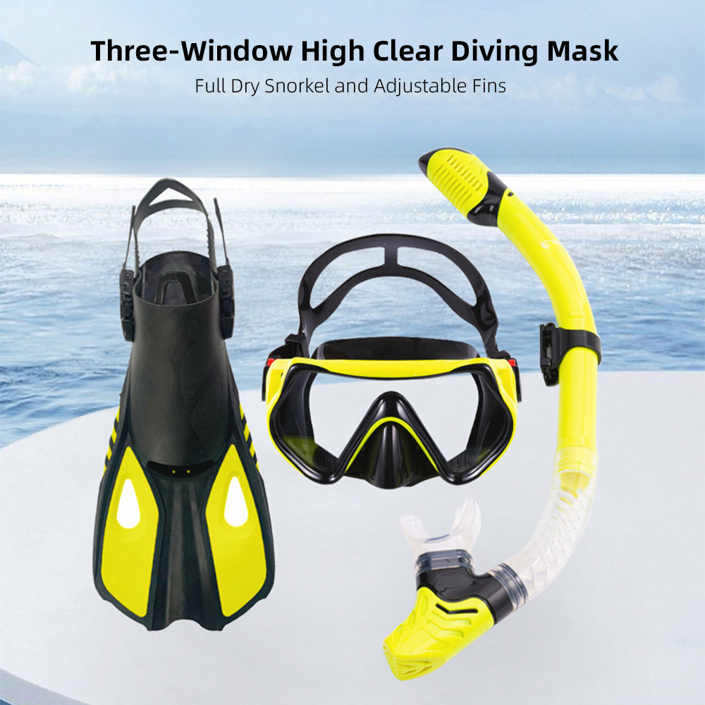 Diving Goggles, Snorkel And Adjustable Fins P69577