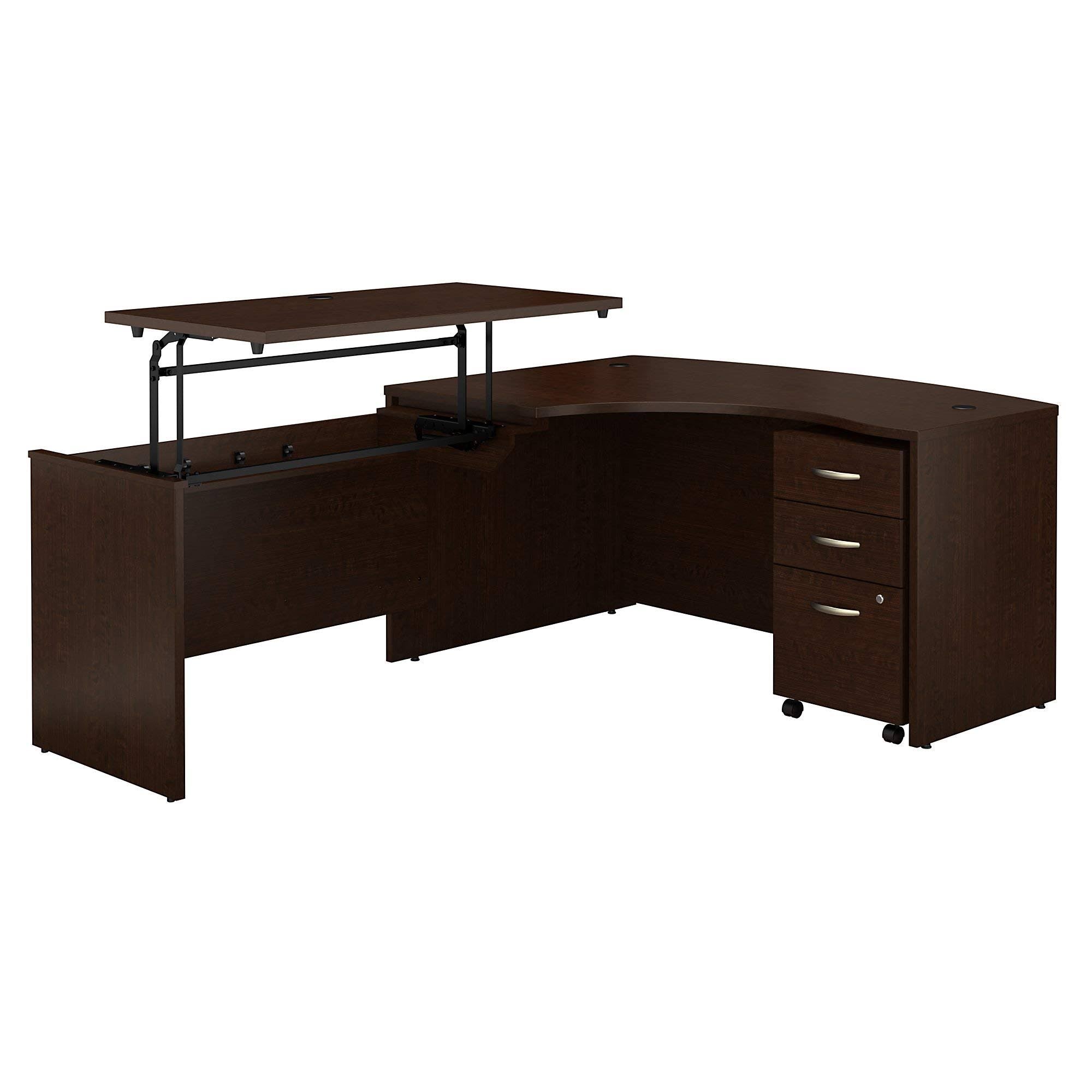 Mocha Left Hand Sit to Stand L Shaped Desk with Mobile File Cabinet D2354