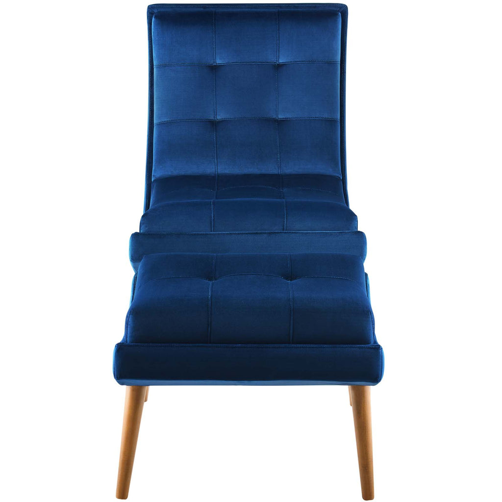 Navy Blue Velvet Accent Side Chair and Ottoman G32959