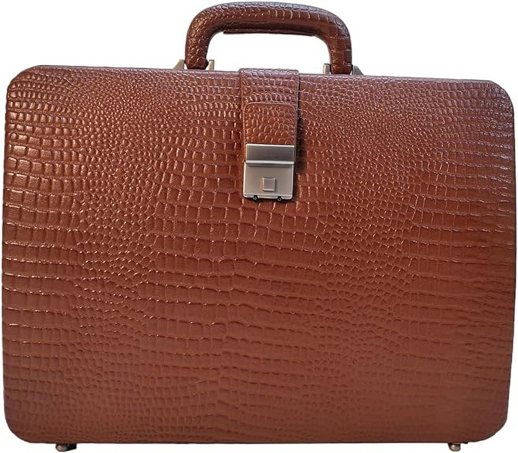 Genuine Leather Attache Briefcase 14 Inch Laptop Case (Tan) S439