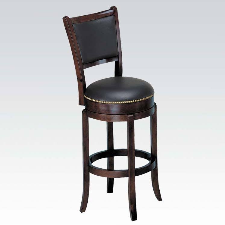 Espresso Finish Wood High Back Swivel Bar Stool L84444