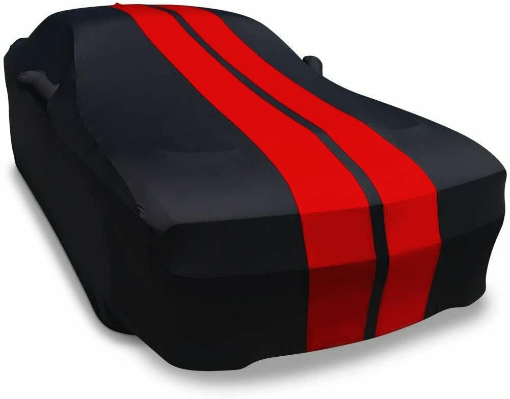 Black with Red Stripes Stretch Satin Car Cover O9133