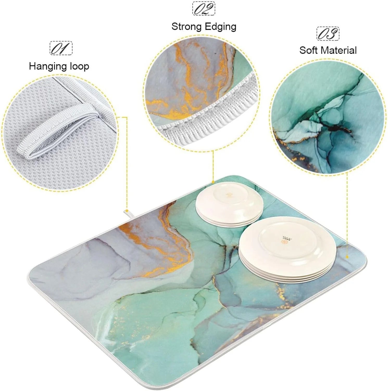 Green Marble Composite Sponge Dish Drying Mat 16x18Inch U661