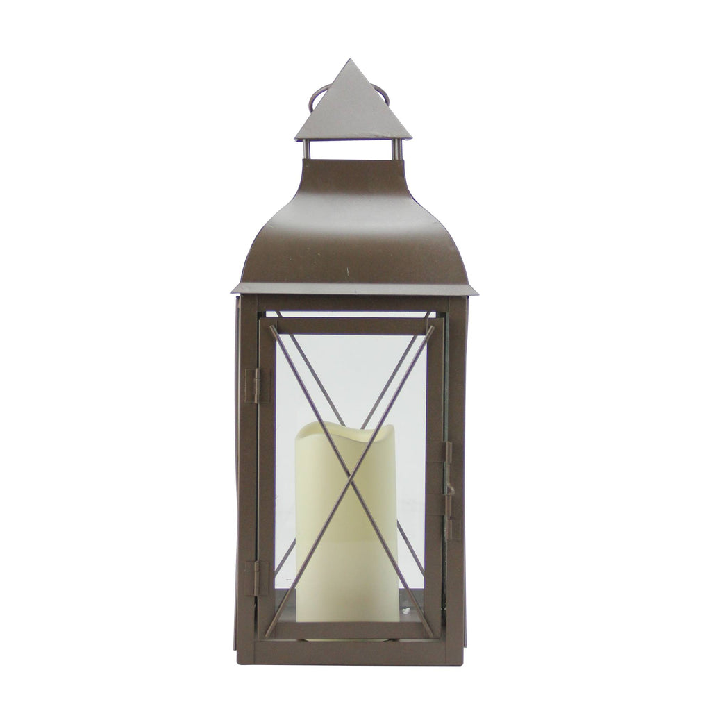 Metallic Brown Lantern with Flameless LED Pillar Candle A820629